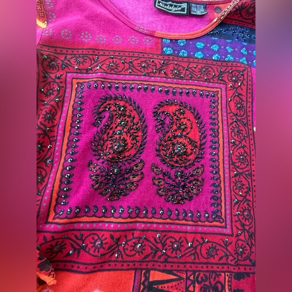 Vintage Nostalgia Women’s Colorful Patchwork Paisley Embellished Blouse Small - Picture 6 of 8